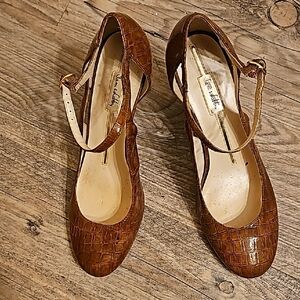 Sam & Libby Brown Crocodile Pattern Heels